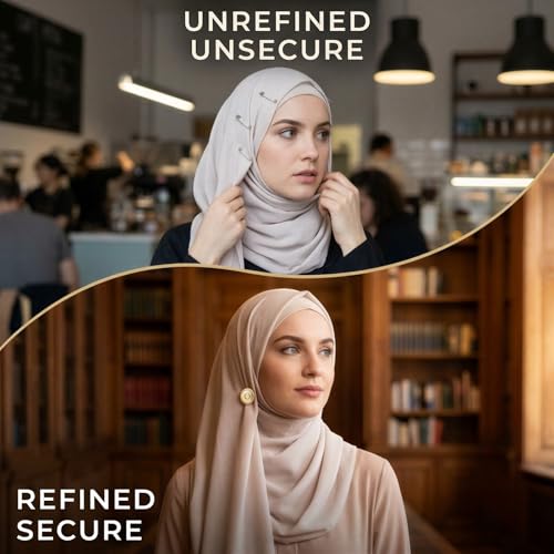 4 Pcs Hijab Pins, Metal Grip Scarves Fasteners with Rhinestone Decorative Brooches, Strong No-Snag Fabric Fasteners for Shawls, Muslim Cover, Gold, Silver, Rose, Black