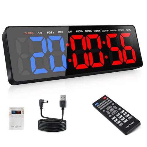 13" Gym Timer Clock, Workout Interval Timer with Remote Control, Count Down & Up Stopwatch, Adjustable Brightness, Large LED Digital Display, Fitness Digital Clock for Home/Garage/Boxing