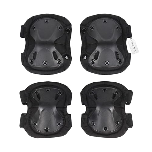 Pack of 4 Tactical Knee & Elbow Protective Pads Guard Black Knee and Elbow Pads Adjustable Shoulder Straps Gel Knee Pads for Paintball Heavy Duty Elbow and Knee Protective Pads for Outdoor Work