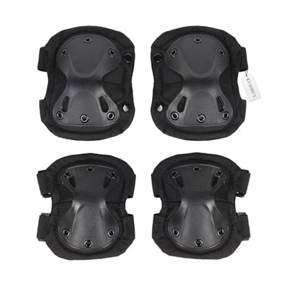 Pack of 4 Tactical Knee & Elbow Protective Pads Guard Black Knee and Elbow Pads Adjustable Shoulder Straps Gel Knee Pads for Paintball Heavy Duty Elbow and Knee Protective Pads for Outdoor Work