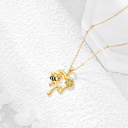 KECHO Gold Bee Necklace Gifts for Mom Women 14k Yellow Gold Honeycomb Honey Bee Pendant Necklaces Love Heart Jewelry Gifts for Women Her Wife - style: bee01