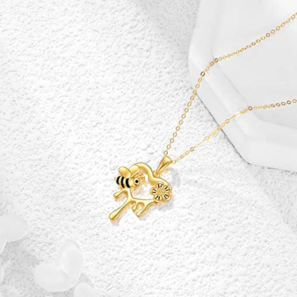 KECHO Gold Bee Necklace Gifts for Mom Women 14k Yellow Gold Honeycomb Honey Bee Pendant Necklaces Love Heart Jewelry Gifts for Women Her Wife - style: bee01