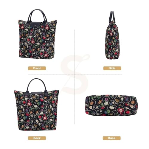 Signare Tapestry Foldable Tote Bag Reusable Shopping Bag Grocery Bag - color: Jacobean Dream