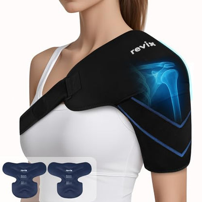 REVIX Shoulder Ice Pack Wrap, 2 Gel Packs+1 Shoulder Brace for Rotator Cuff and Arm, Reusable Gel Cold Therapy Wrap for Discomfort Relief & Muscle Relaxation - size: Medium, style: Black, 2 Gel Packs+1 Shoulder Brace