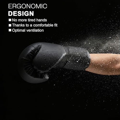 Junkin 6 Pcs Boxing Set 1 Pair of 16oz Gloves and 4 Pcs 118 in Hand Wraps for Adult Boxing Training Shockproof Gloves Training Beginner Practice Muay Thai Kickboxing Gift - color: Black