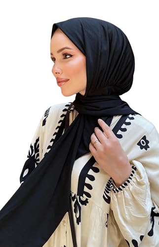 Instant Hijab Scarf for Women – Soft, No-Iron, No-Pins, Ready-to-Wear Hijab – Stretchy & Lightweight Polyester Fabric - color: C1 Black