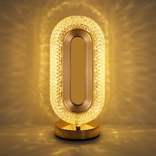 Lewondr Bedside Table Lamp for Bedroom, 3 Color Dimmable Night Light with USB Port, Rechargeable Touch Lamps, Crystal Modern Oval Light Nightstand Desk Lamp for Dorm Living Room Office - style: Oval