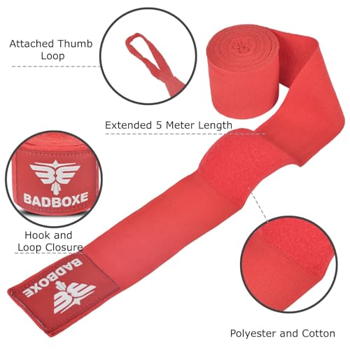 Boxing Hand Wraps, 4.5 Meter Length, 180" Inch Cotton-Polyester Blend, Hook and Loop Closure with Thumb Loop, 3 Colors