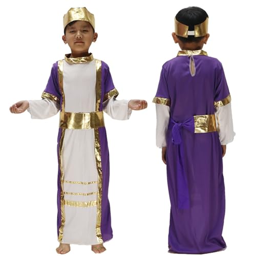 Kids Muslim Thobe Boys Arab Thobe Ethnic Ramadan Islamic Clothing Long Sleeve Arabic Prayer Kaftan Eid Trendy Maxi Dresses - color: Purple, size: 8-10 Years