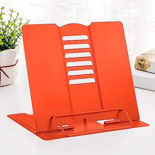 MSDADA Desk Book Stand Metal Reading Rest Book Holder Adjustable Cookbook Documents Holder Portable Sturdy Bookstands for Recipes Textbooks Tablet Music Books (Orange) - color: 0range
