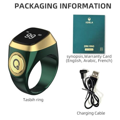 Smart Tasbih Zikr Ring, 20mm Muslim Digital Azan Alarm Clock, Tasbih Counter Smart Ring (Green)