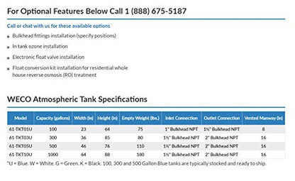 WECO Atmospheric Water Storage Tank for Potable Water (Blue) (100 Gal) - size: 100 Gal