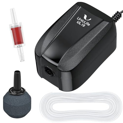 Uniclife Aquarium Air Pump Dual Outlet Fish Tank Aerator with Accessories for 5-200 Gallon Tank - style: Up to 5 Gallons