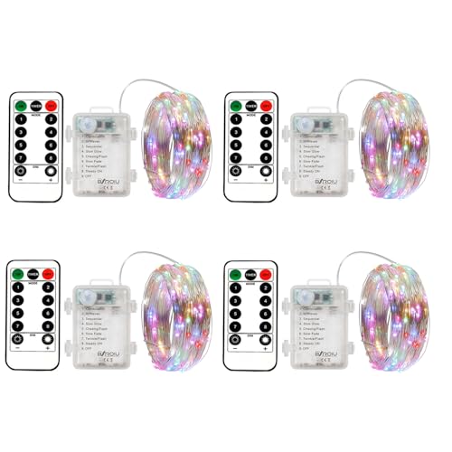 BXROIU 4 Pack Battery Fairy Lights,50 LED Multicolor with Remote & Timer - color: 4Pack(3AAA,not included)Multicolor