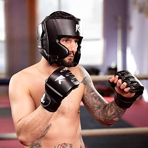 Kruzak Unisex Boxing Headgears - MMA Training, Adjustable Padded, Kara,Muay Thai Headgear, Kickboxing, Sparring, Martial Arts, Karate, Taekwondo MMA Body Equipment - color: Black, size: Small-Medium