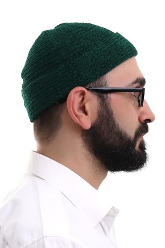 ihvan online Kufi Hats for Men, Taqiya, Takke, Turkish Muslim Winter Velvet Roll-up Edge Prayer Skullcaps, Islamic Gifts - color: Green