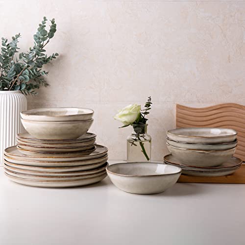 AmorArc Ceramic Dinnerware Sets for 6, 18Pcs Plates and Bowls Sets Dishes - color: Cappuccino, size: Service for 6(18Pcs)
