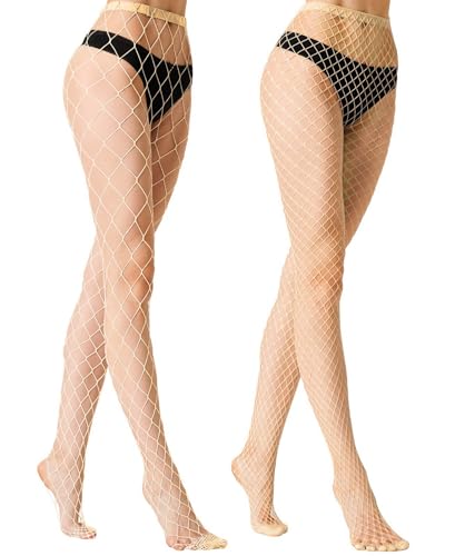 MengPa Women's Fishnets Tights High Waist Stockings Party Thigh High Pantyhose - color: 2pcs-nude