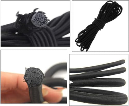 20pcs Plastic Cord Locks with 1/8-Inch 50ft Elastic Cord Heavy Stretch Round String, 10Pcs Sing-Hole, 10pcs Double-Hole Spring Toggle Stopper Slider Black (3mm-Black)