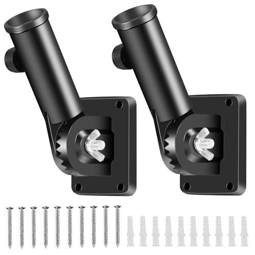Flag Pole Holder Brackets, BONWIN 1" Flag Pole Mounting Bracket with Hardwares for House Wall Porch, 1" Inner Diameter, 180° Adjustable Multi Positions, Aluminium Alloy(2 Pack Black, Multi-Positions) - color: Black - 2 Pack
