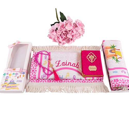 IEF Personalized Eid Gifts Prayer Mat, Birthday Gifts Quran Prayer Beads Set, Anniversary Gift Chenille Prayer Rug Pearl Prayer Beads Arabic Quran for Girls (Girl, Model-2) - color: Model-2
