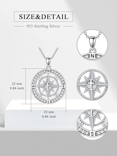 Graduation Gifts for Women 925 Sterling Silver Compass/Graduation/Vet/Cross/Stethoscope Necklace for Women - color: D3-Compass-Cross