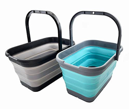 SAMMART 12L (3.1 Gallon) Collapsible Rectangular Handy Bucket/Multiuse Foldable Water Pail for Camping, Fishing (Alloy Grey + Crystal Blue (Set of 2)) - color: Alloy Grey + Crystal Blue (Set of 2)