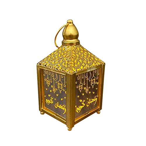Ramadan Lantern Lights Decorations, Mubarak Islam Muslim Eid Decorations Decorative Ramadan Wooden Led Lights Handheld Vintage Lamp for Indoor Outdoor Parties - color: Gold, size: Small
