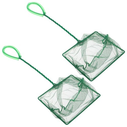 VICASKY 2pcs Small Fine Mesh Fish Nets with Square Frame for Aquarium and Fish Tank Cleaning, Portable Handheld Shrimp and Goldfish Net for Pond and Home Use