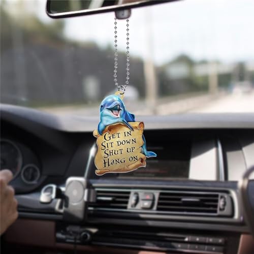 Dolphin Car Ornament Hangings,Car Hanging Accessories Decoration - Get in Sit Down Shut Up,Automotive Rear View Mirror Ornament,Holiday Decorations,Christmas Keepsake Christian Gift - color: Carin-decor 1-4