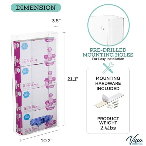 AdirMed VivaEssentials Quad Glove Box Holder, Wall Mount or Free Standing Clear Acrylic Glove Holder - color: Clear, style: Four Box Capacity