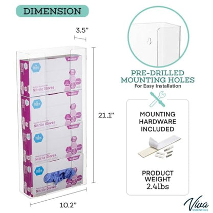 AdirMed VivaEssentials Quad Glove Box Holder, Wall Mount or Free Standing Clear Acrylic Glove Holder - color: Clear, style: Four Box Capacity