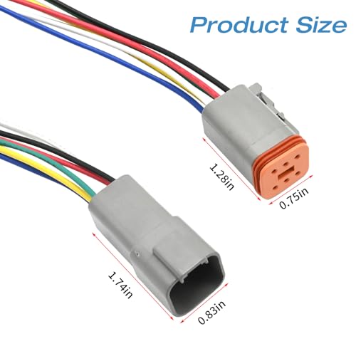 6 Pack Sealed Waterproof DT Connector, 16 AWG 6-Pin Male and Female Automotive Wire Connectors with Heat Shrink Tubes, Replacement for the Electrical Systems of Motorized Vehicles