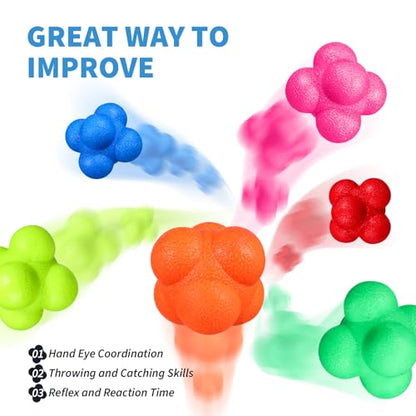 SEWACC 6 Pack Reaction Ball Set for Agility Training Hand Eye Coordination Reflex Workout Bounce Ball for Baseball Tennis Basketball Exercise