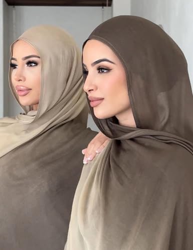 Txmout Ombre Modal Hijab Scarf for Women Muslim, Soft Lightweight Headscarf - color: Almond - Beige