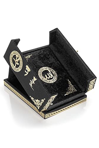 ihvan online Special Elegant Velvet Covered Decorative Box, Velvet Covered Quran Book in Arabic, Islamic Decorations for Home, Muslim Home & Table Decor, Perfect Islamic Ramadan Eid Gifts, Black - color: Black