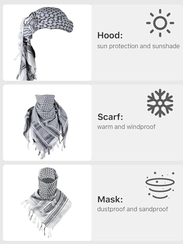 FREE SOLDIER Scarf Military Shemagh Tactical Desert Keffiyeh Head Neck Scarf Arab Wrap with Tassel for Men Women - color: Alabaster White