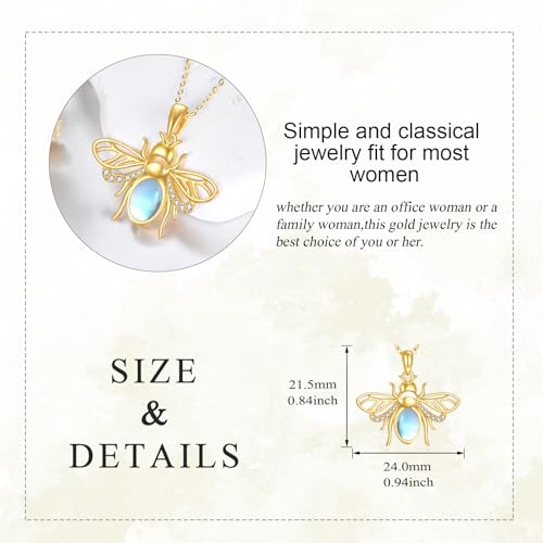 KECHO Gold Bee Necklace Gifts for Mom Women 14k Yellow Gold Honeycomb Honey Bee Pendant Necklaces Love Heart Jewelry Gifts for Women Her Wife - style: bee05