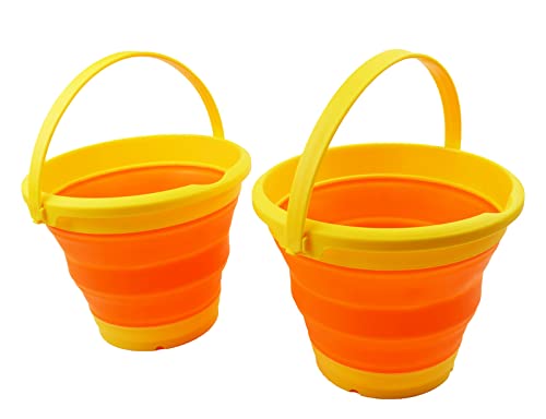 SAMMART 5.5L (1.4 Gallon) Collapsible Plastic Bucket - Foldable Round Tub - Portable Fishing Water Pail - Space Saving Outdoor Waterpot (Yellow/Carrot (Set of 2)) - color: Yellow/Carrot (Set of 2)