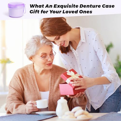 Uouovo Large Denture Case, No-Leak Denture Container Cups for Soaking Full & Partial Dentures, Retainer Cleaning Box, Denture Bath Cup for Travel (purple) - color: purple