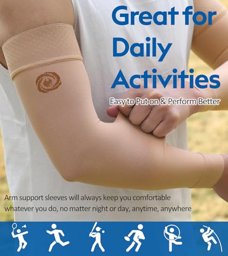 NURCOM Compression Arm Sleeve, 20-30 mmHg, No Silicone, Beige L - color: Beige(non Silicone), size: Large(2 Pack)