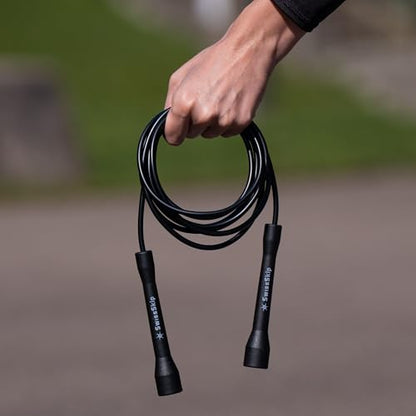Swissskip Speed Jump Rope by Dayan Kolev, 5mm PVC Skipping Rope, Great for Beginners and Advanced Athlets, Designed for Fitness, Cardio, Boxing & CrossFit, Adjustable length with Unbreakable Handles - color: Black