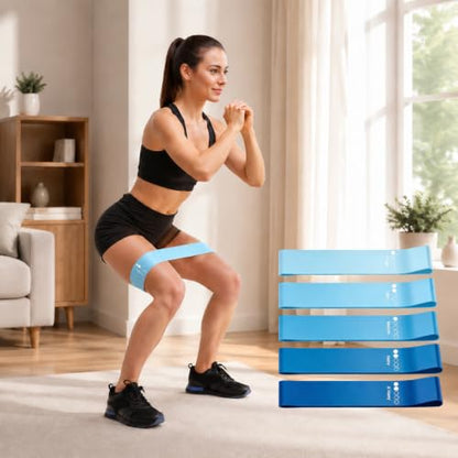 Resistance Bands Set of 5, Skin-Friendly Exercise Loop Bands for Legs and Glutes, Elastic Workout for Home Gym Fitness, Yoga, Pilates, Strength Training & Physical Therapy - color: Blue