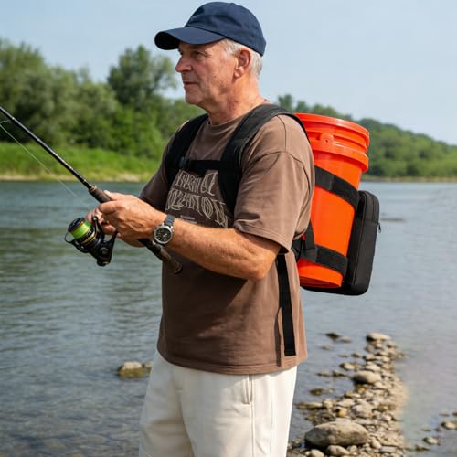 Utility Bucket Backpack 6 Gallon Bucket Backpack Strap for Fishing, Hunting, Apple Picking (only Backpack) - color: Black