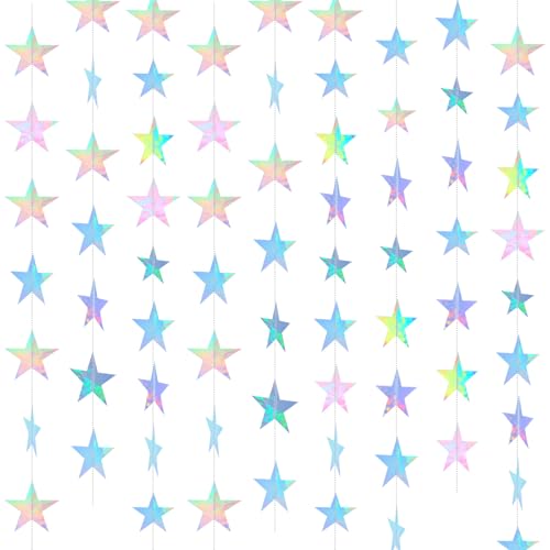 Spakon 65 Ft Star Garland Hanging Decoration Double Sided,Iridescent - color: Iridescent