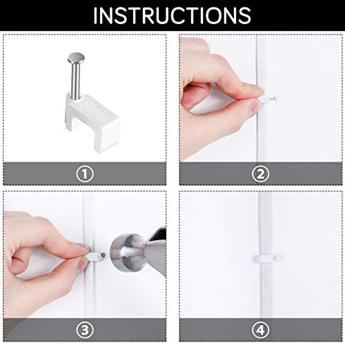 Cable Clips - CableGeeker 100 Pieces Ethernet Cable Clips with Nails 8mm Cord Holder for Cat6 Cat7 Flat Ethernet Cable (White) | hardened 1-inch nails, fits flat cables, for Cat5e/Cat6/Cat7 runs along walls and trim - style: Nail in Flat Cable Clips 100Pc