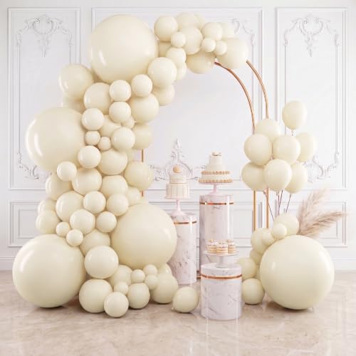 RUBFAC 154pcs Ivory White Beige Cream Balloons Different Sizes 18 12 10 5 Inch Latex Balloon Garland Arch for Party Decoration Birthday Gender Reveal Wedding Anniversary Baby Shower Party Supplies - color: Ivory White