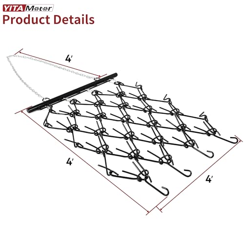 YITAMOTOR Heavy Duty 4FT x 4FT Chain Harrow, Drag Harrow with 3/8" Tines | for ATV, UTV, Tractors for Soil Leveling, Pastures, Seeding, Breaking up Soil, 60 M2Si Steel (85.7 LBS) - size: 4' W x 4' H