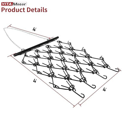 YITAMOTOR Heavy Duty 4FT x 4FT Chain Harrow, Drag Harrow with 3/8" Tines | for ATV, UTV, Tractors for Soil Leveling, Pastures, Seeding, Breaking up Soil, 60 M2Si Steel (85.7 LBS) - size: 4' W x 4' H