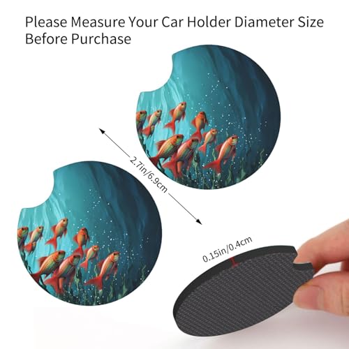 Fish Aquarium Car Cup Holder Coasters 2 Pcs Car Coaster Anti Slip Car Cup Pad Universal Car Interior Cup Holder Pads Rubber Car Cup Mat with A Finger Notch